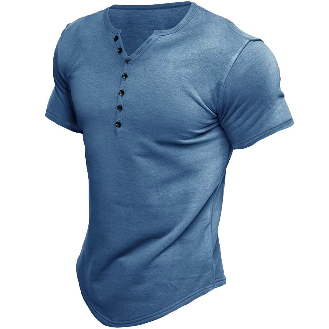 Ilmozy Henley T-Shirt – Korte Mouw, Effen Kleur & Relaxte Fit voor Heren