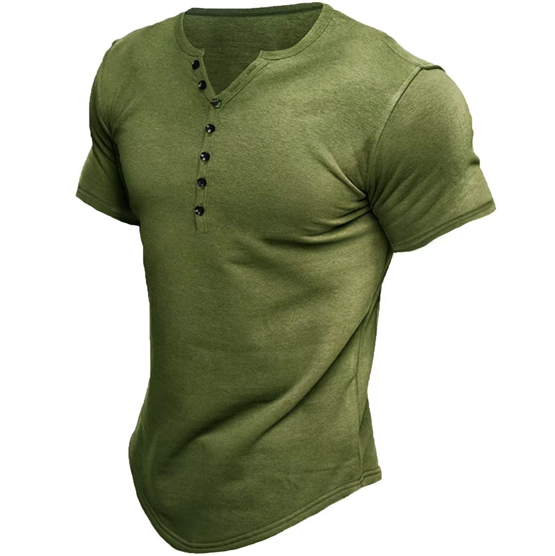 Ilmozy Henley T-Shirt – Korte Mouw, Effen Kleur & Relaxte Fit voor Heren