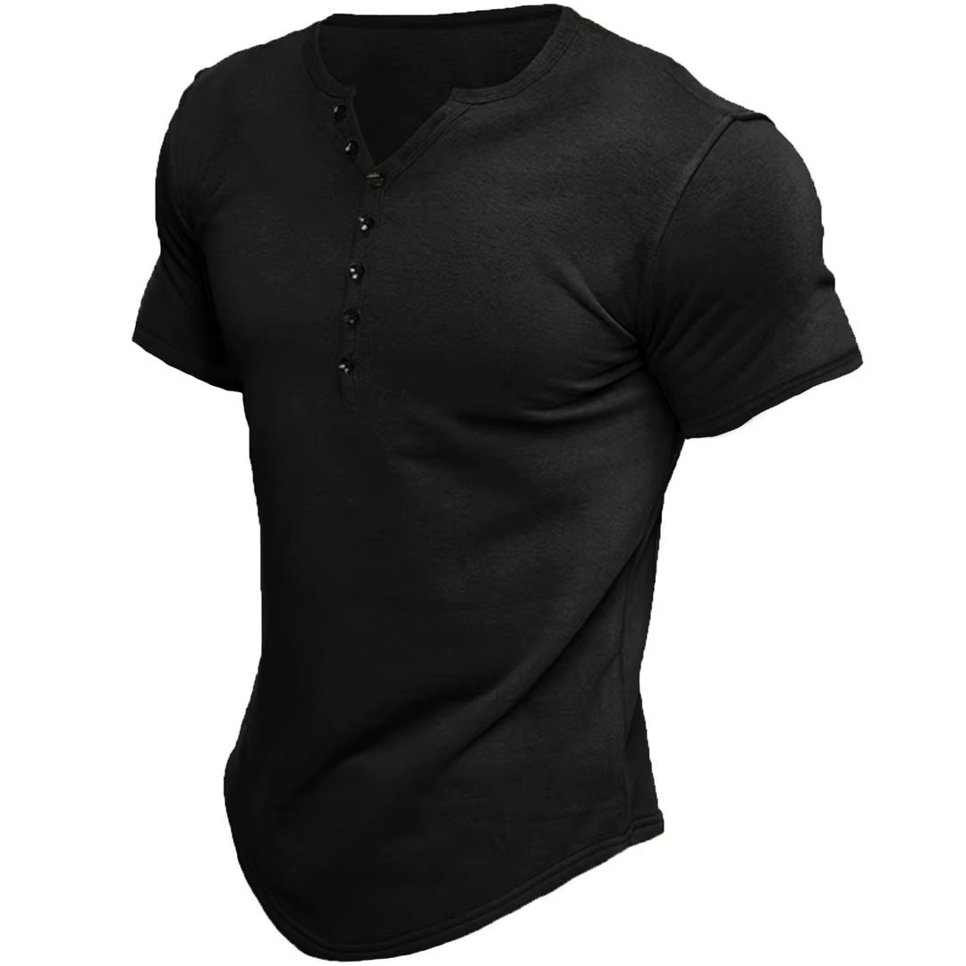 Ilmozy Henley T-Shirt – Korte Mouw, Effen Kleur & Relaxte Fit voor Heren