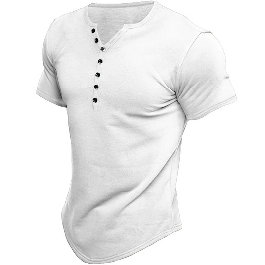 Ilmozy Henley T-Shirt – Korte Mouw, Effen Kleur & Relaxte Fit voor Heren