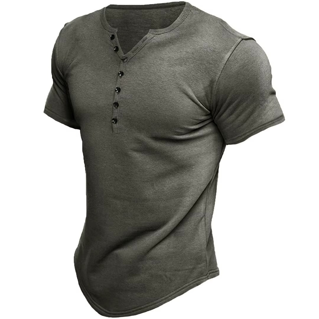 Ilmozy Henley T-Shirt – Korte Mouw, Effen Kleur & Relaxte Fit voor Heren
