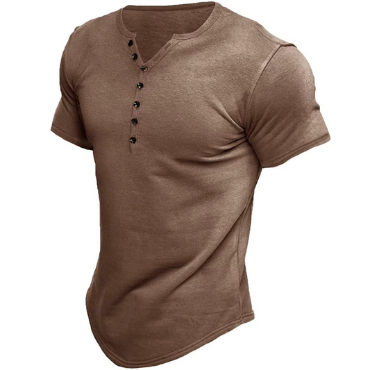 Ilmozy Henley T-Shirt – Korte Mouw, Effen Kleur & Relaxte Fit voor Heren